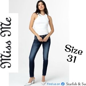 Miss Me Women’s Saddle Stitch Border Signature Skinny Jeans Dark Wash Size 31